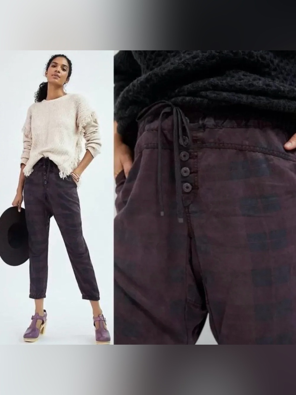 Anthropologie NWT Womens M Brown Black Geometric Motif Pull On Jogger Pants
